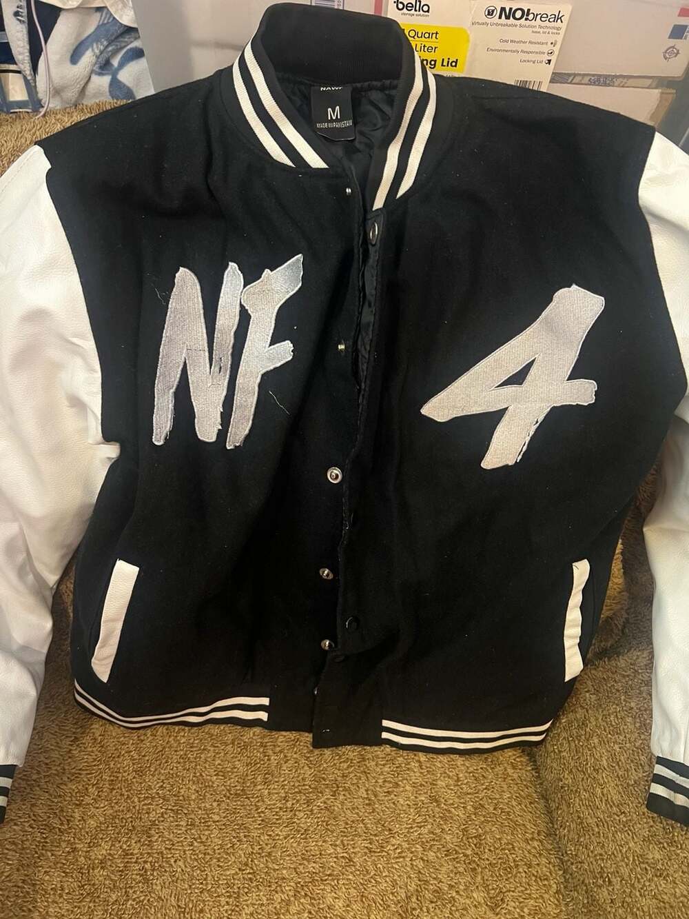 NAWF EST 2020 Varsity Jacket Black White Size M